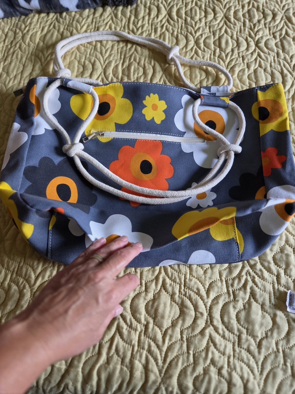 Farmhouse Is My Style Floral Canvas Tote Travel Bag in Gray, Yellow & Orange